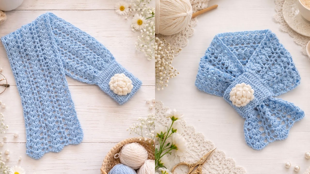 ÇOK KOLAY!  Şıklığına Bayılacaksınız! Çiçekli Fiyonk Boyunluk Yapımı 🌸 Tığ İşi Örgü Modelleri