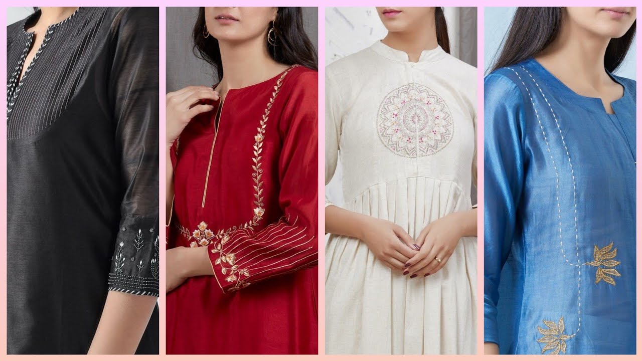 Semi Formal Silk  Kurties Designs/ Sleeves Designs/ Neck Style