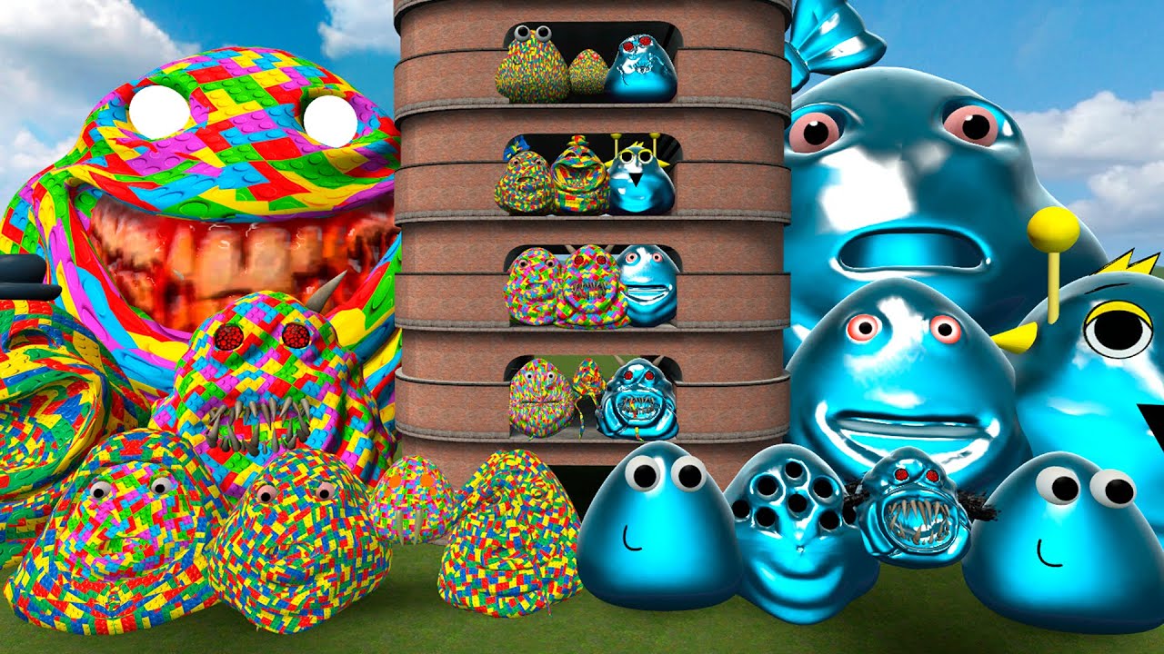 SPARTAN KICKING ALL LEGO and DIAMOND 3D POU BOU'S REVENGE in MULTI-STORY TOWER - Garry's Mod