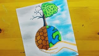 رسم عن تغير المناخ 5 || Climate change drawing || رسم عن التصحر