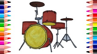 Drum kit coloring pages - How to draw drum kit - Drum drawing for kids