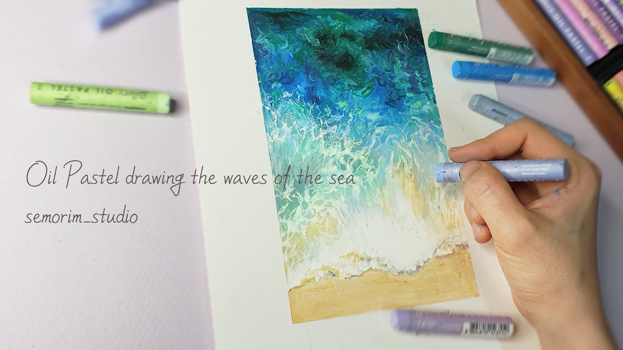푸른바다, 파도 그리기 (A Blue Sea / Wave Drawing) [오일파스텔/Oil Pastel] / 풍경화 | 세모림 semorim