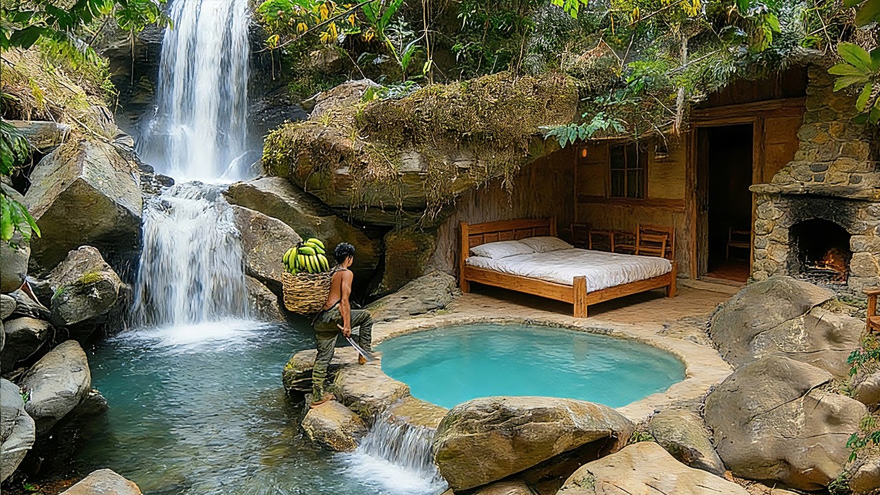 I Spent 7 DAYS Building a Warm Survival Shelter Under a GIANT Rock