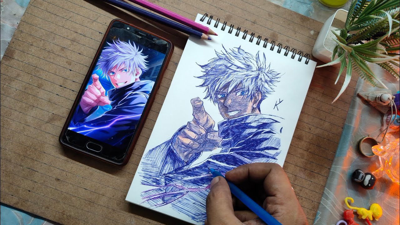 How to draw gojo satoru with a ballpoint pen ( Ball pen sketch Day - 39 ...