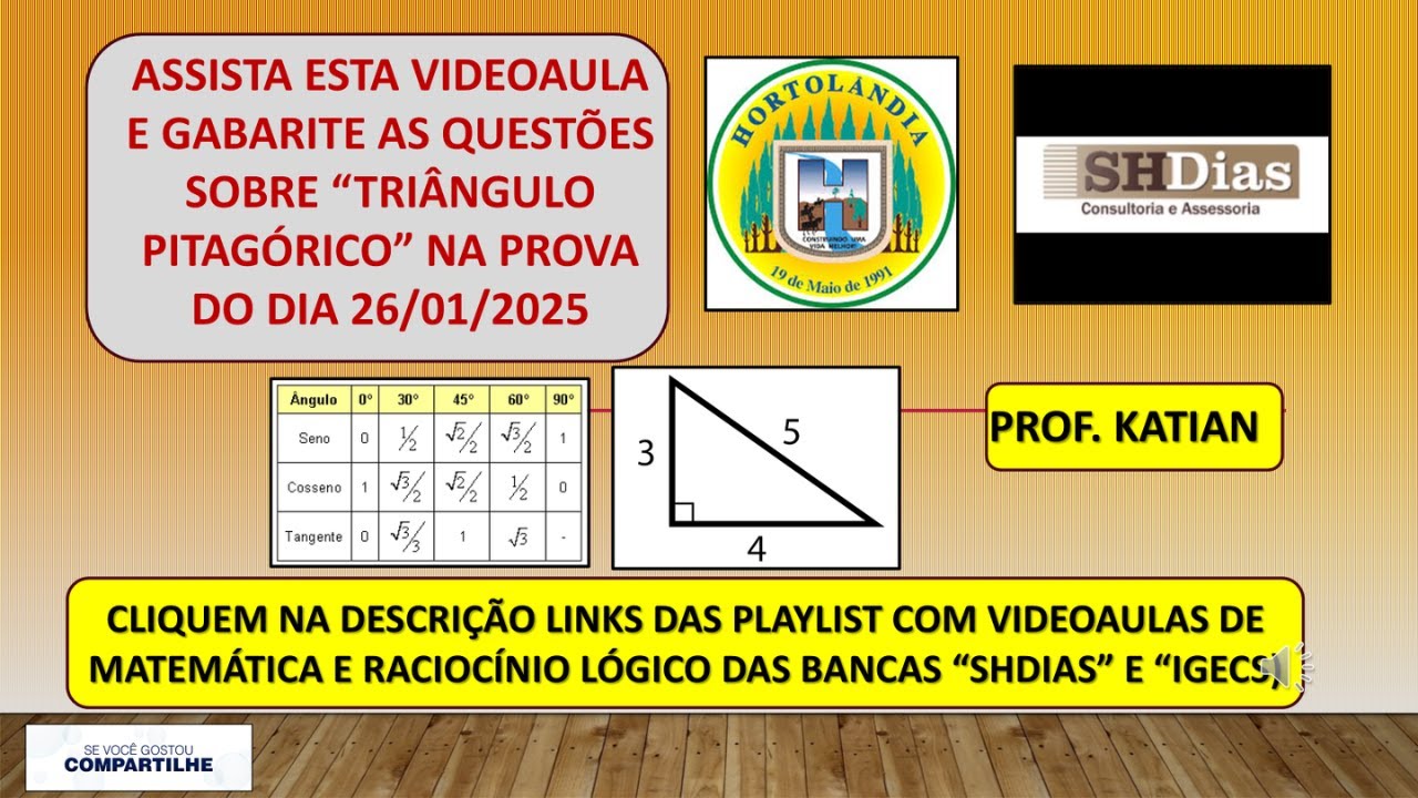 SHDIAS/IGECS - Não erre questões sobre triângulo Pitagórico!!! Concurso Prefeitura de Hortolândia/SP