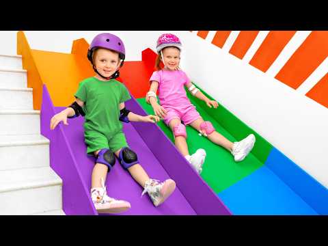 Ivan and Maria Build a Giant Stair Slide at Home 🎿 Kids Indoor Games