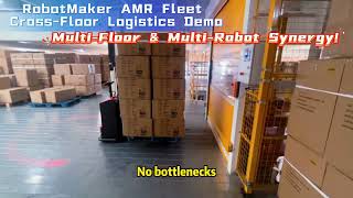 Multi-Floor & Multi-Robot Synergy! RobotMaker AMR Fleet Cross-Floor Logistics Demo