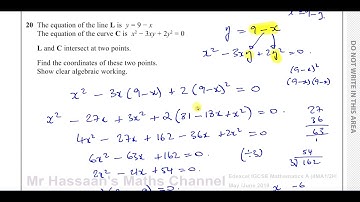 IGCSE, (Edexcel), 4MA1/2H,  June 2019, Q20, Simultaneous Equations (Non- Linear)