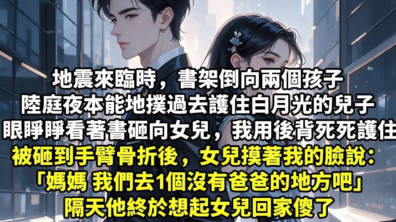 地震來臨時，書架倒向兩個孩子 陸庭夜本能地撲過去護住白月光的兒子 眼睜睜看著書砸向女兒，我死死護住女兒 被砸到手臂骨折後，女兒摸著我的臉說： “媽媽 我們去1個沒有爸爸的地方吧” 【追妻】【婚