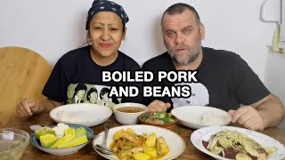 PORK COOKED WITH POTATO AND GREEN BEANS/HEALTHY GREEN SALAD7BOILED VEGGIES/TANGKHUL MUKBANG