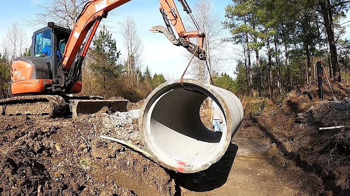 Installing MASSIVE 36" Concrete Pipe with LITTLE Mini Excavator! Laying BIG PIPE!