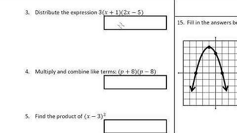 Quadratic Functions Test Review Questions 1 to 5