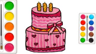 How to Draw a Happy Birthday Cake EASY🍰 Birthday Cake Easy drawing 🎂Cute Cake
