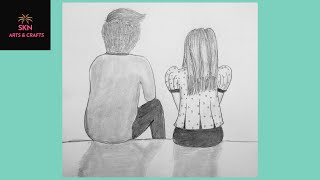 Best Friends Boy Girl Sitting Together Pencil Sketch For Beginners Skn Arts Crafts Youtube