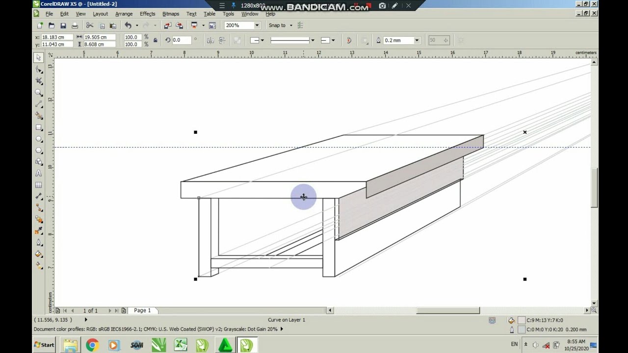 DRAWING A TABLE WITH TWO PERSPECTIVE POINTS WITH COREL X5 [TIME LAPSE] YouTube