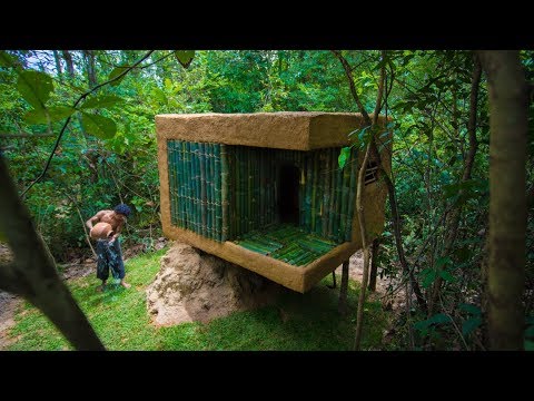 Jungle Survival - Build Mini Jungle Bamboo Villa on Termite Mound By Ancient Skills