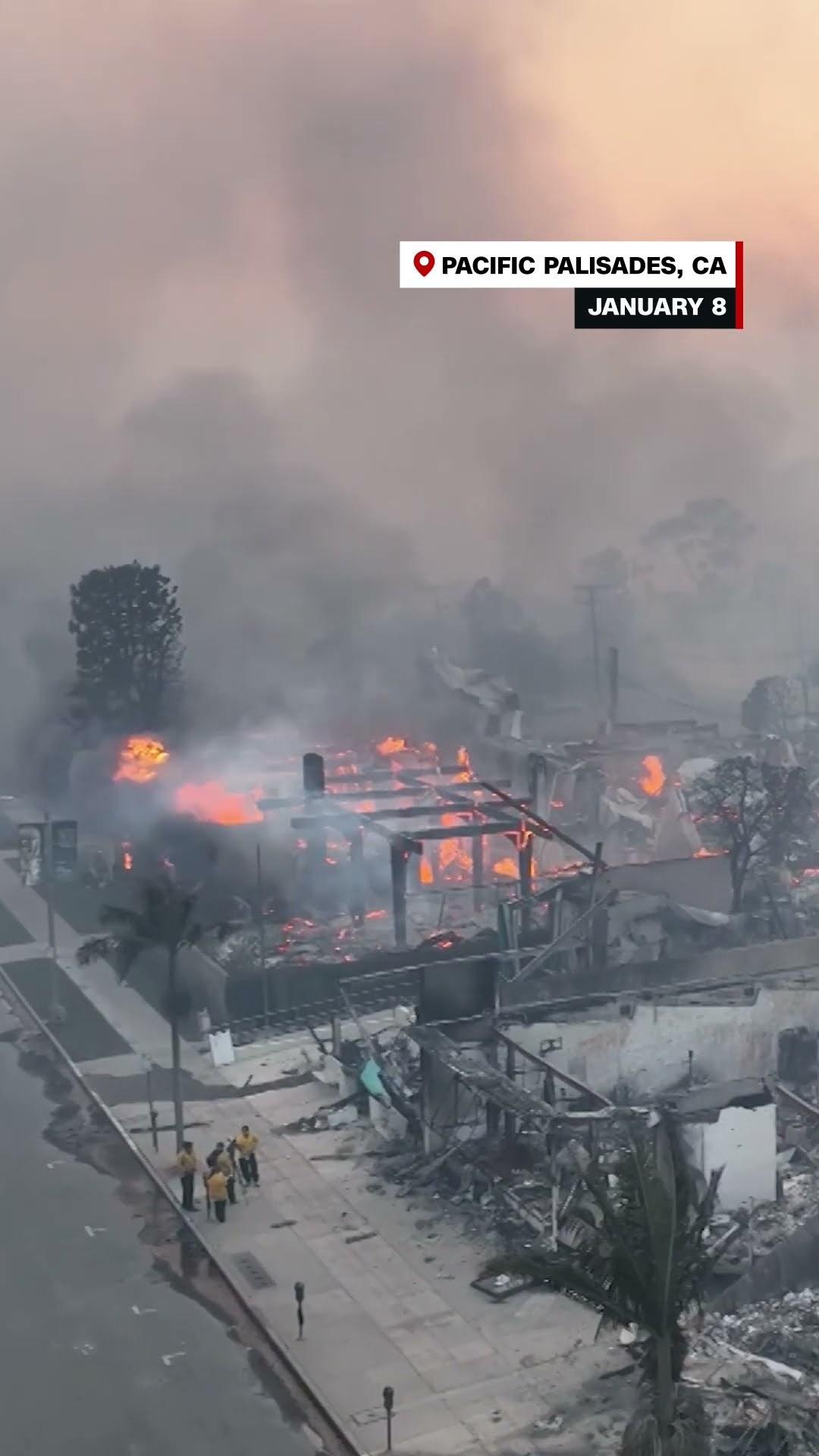 Drone footage shows LA wildfires reducing buildings to ash
