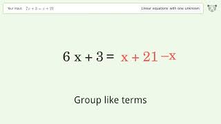 Solve 7x+3=x+21: Linear Equation Video Solution | Tiger Algebra