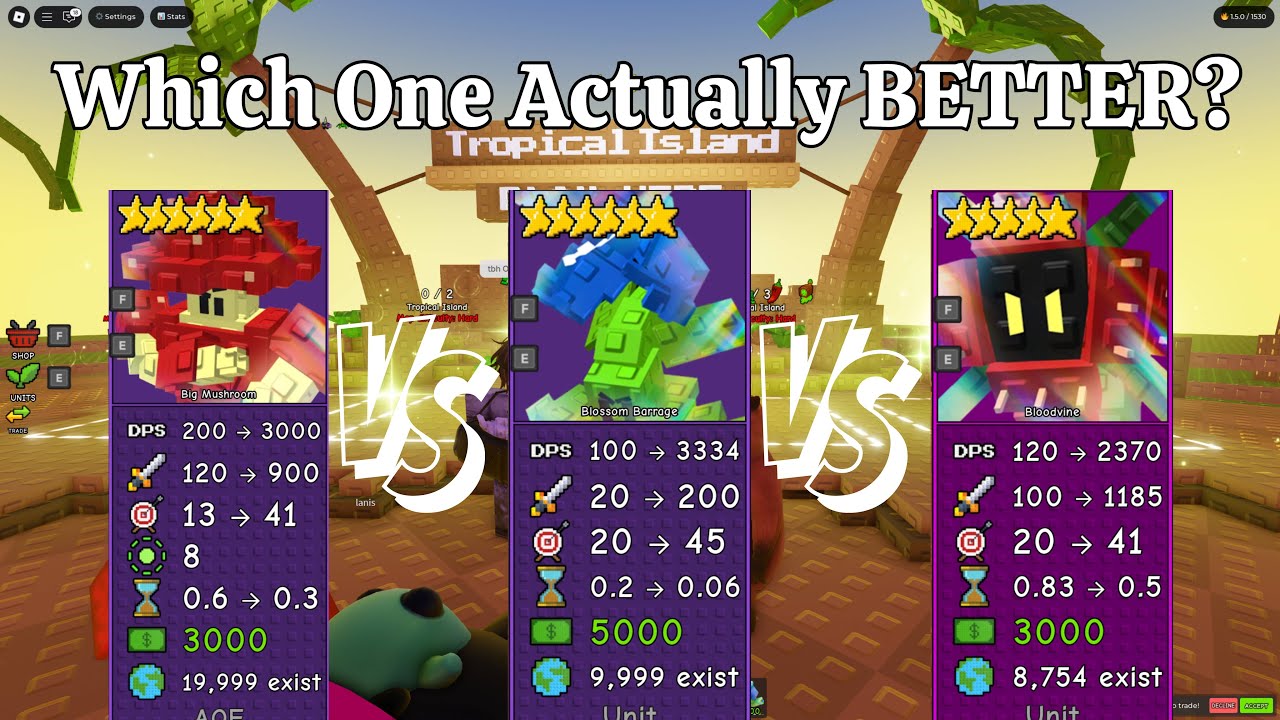 Roblox - Garden Tower Defense - Blossom Barrage Vs Mushroom Vs Bloodvine! Honest Comparison