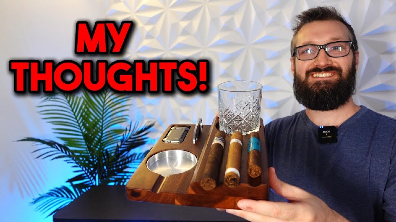 Cigar Ash Drink Tray With Lighter and Cutter