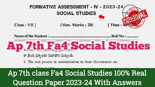 Ap 7th class social Fa4 💯real question paper 2024|7th Fa4 social studies question paper 2024 Answer