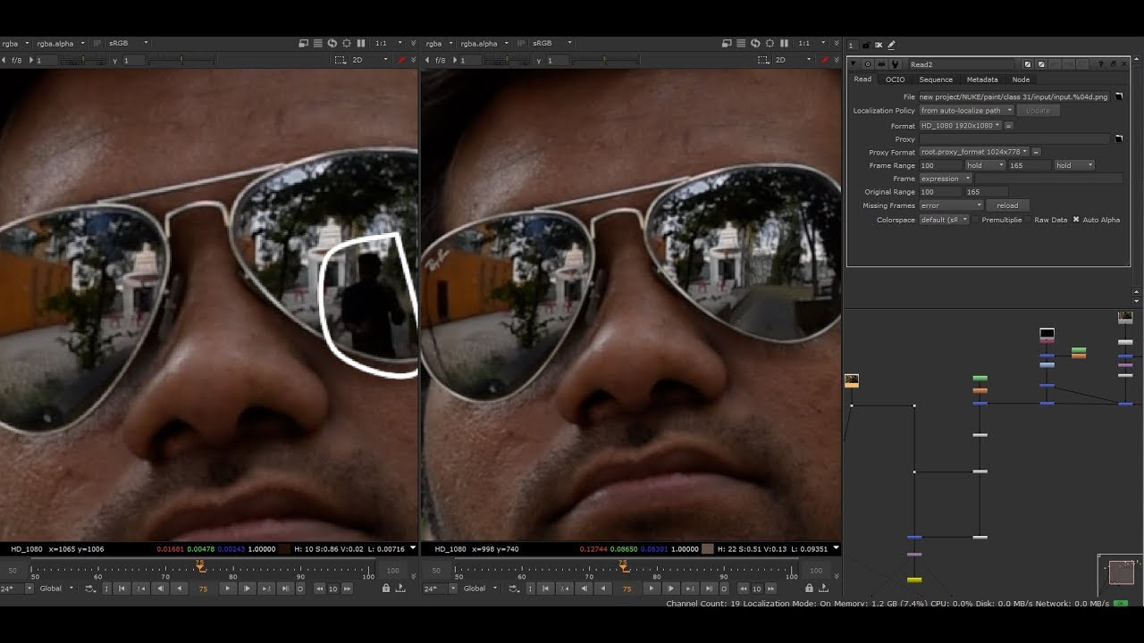 Nuke tutorial How to remove reflections from glasses Clean plate