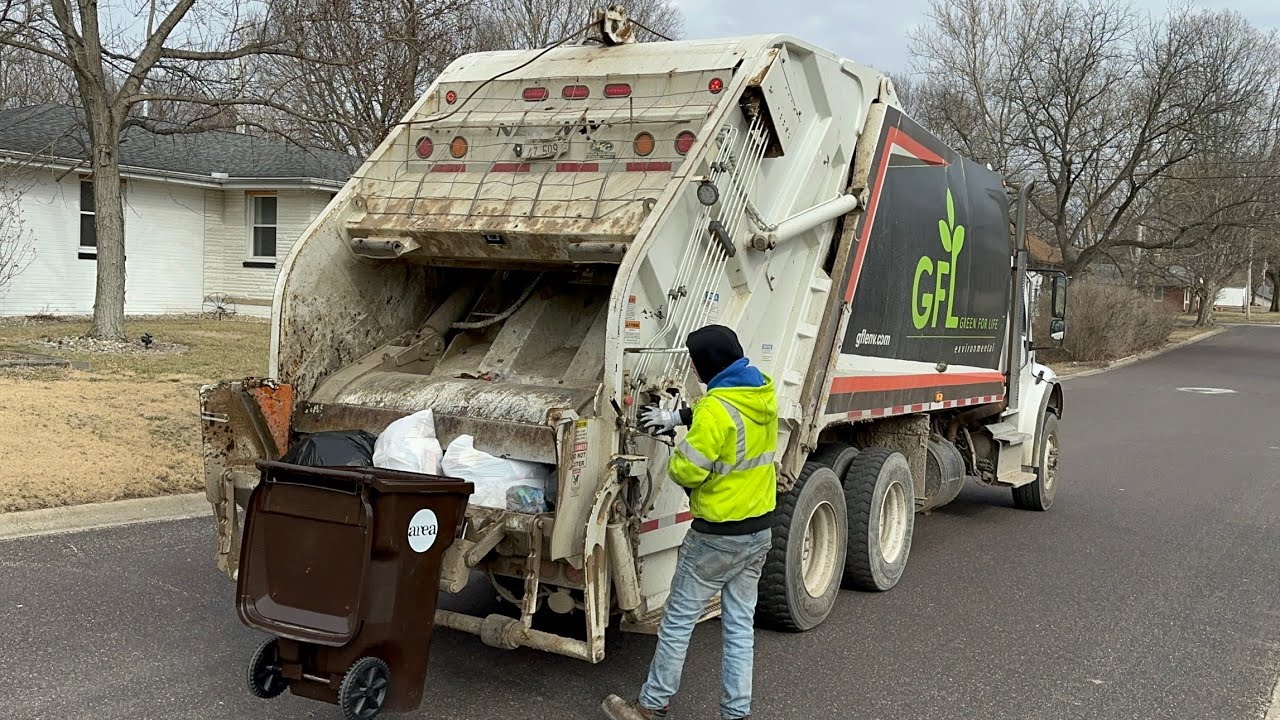 White GFL New Way Rear Loader Garbage Truck - YouTube