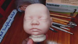 Sculpting a mini Baby Face (Reborn Baby doll) in polymer clay, Baby Daia Timelapse