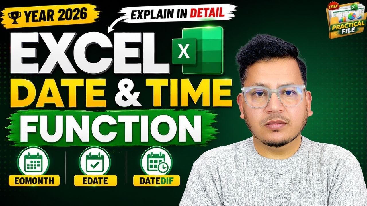 Excel Date & Time Functions Full Tutorial in Hindi | TODAY, NOW ...