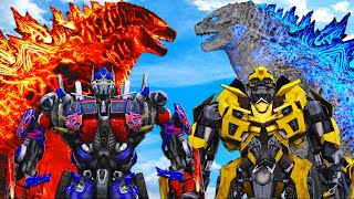 Godzilla Fire & Godzilla Ice VS Optimus Prime & Bumblebee (Transformers)