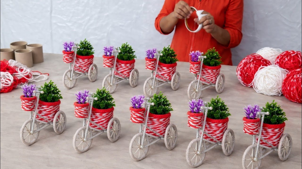 Handmade Mini Cycle Flower Pot | Decorative Cycle Planter For Home & Office। Waste Material Craft 