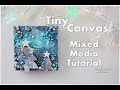 Tiny Christmas Mixed Media Night Sky Winter Canvas ♡ Maremi's Small Art ♡