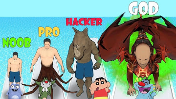 Noob vs Pro vs Hacker in Merge Animals 3D | Shinchan , Jack , Oggy and Bulbule plays Merge Animls 3D