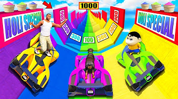 SHINCHAN AND FRANKLIN TRIED THE HOLI SPECIAL ULTIMATE RAINBOW MEGA RAMP POINTS JUMP CHALLENGE GTA 5