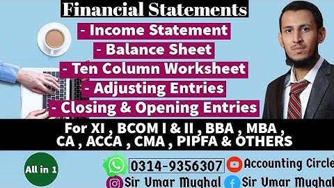 Final Accounts | Income Statement | Balance Sheet | 10 Column Worksheet | Financial Statements |