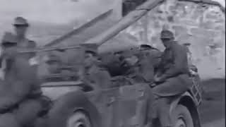 German troops driving through American positions for surrender