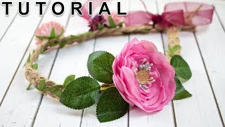 Floral Diadem with fabric peony flower / Tutorial / DIY
