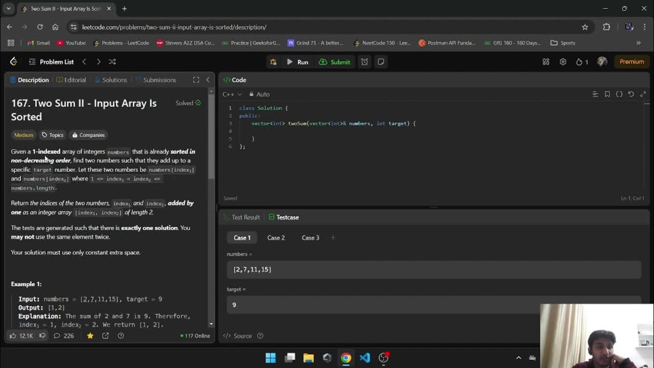 Day - 14/15, Ques-27 Two sum Input is sorted. Solving leetcode until I ...