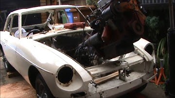 Lifting out the engine & gearbox from a 1967 MGB-GT