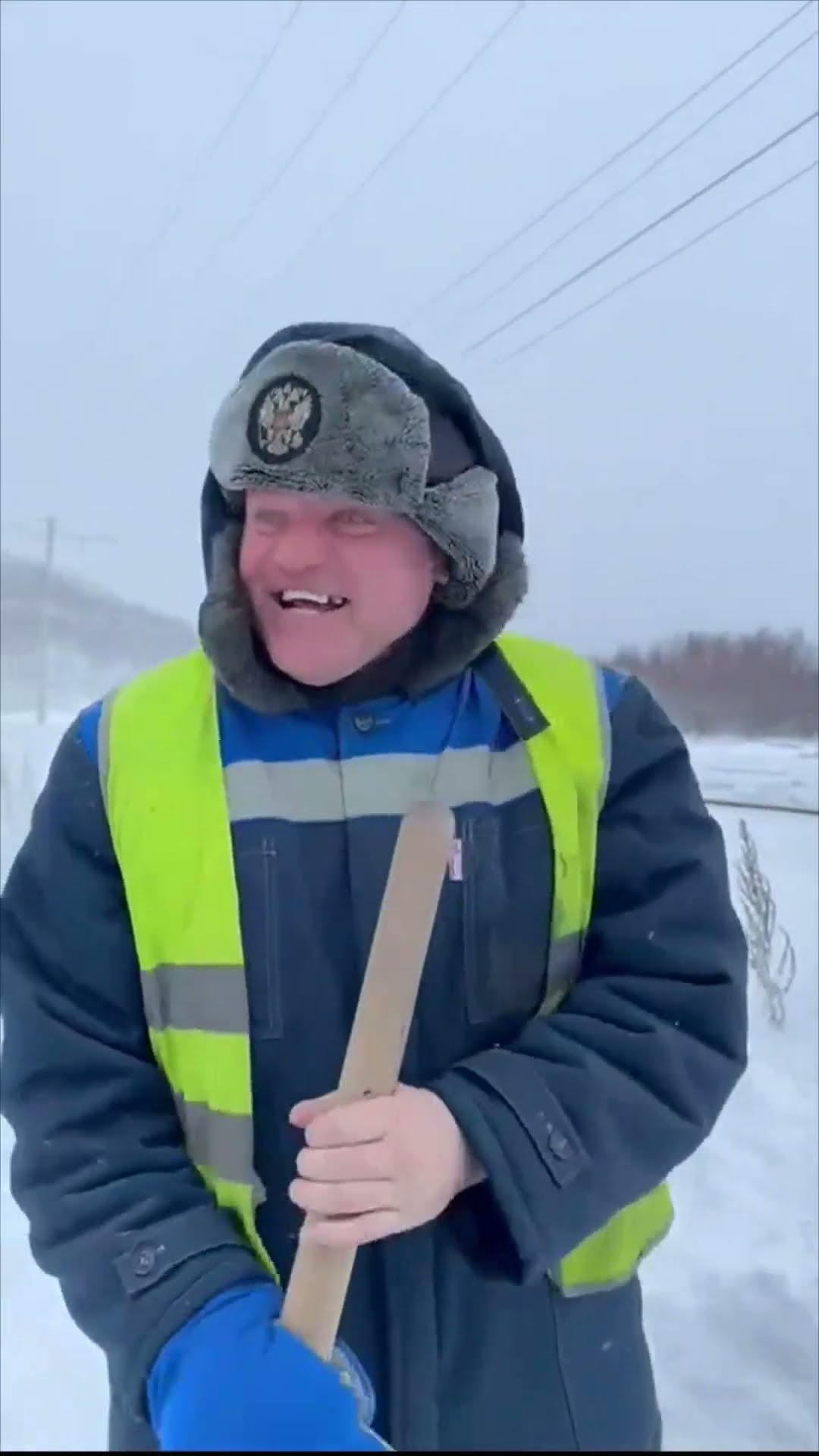 Passing Train Douses Railway Worker with Snow