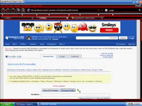 How to upload Pictures onto your Myspace "about me" section
