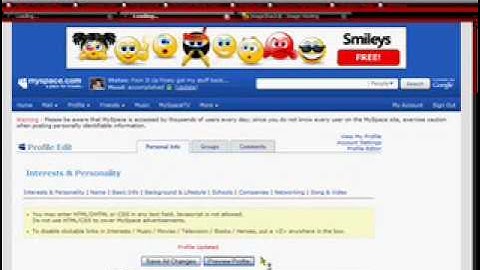 How to upload Pictures onto your Myspace "about me" section