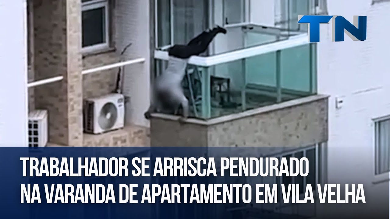Trabalhador se arrisca pendurado na varanda de apartamento em Vila Velha