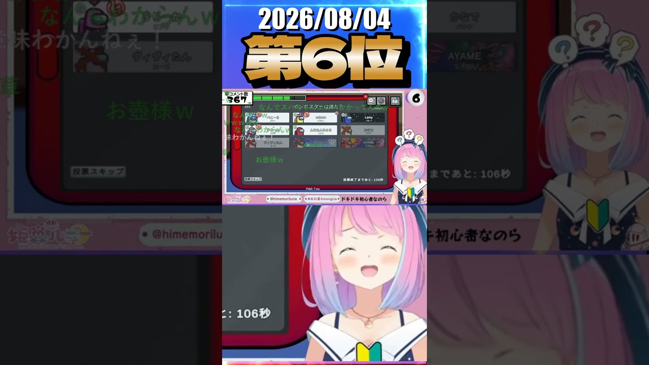 8/4 草コメント数ランキング第6位 #姫森ルーナ 1時間29分ごろ