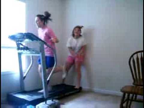 2 girls on a treadmill