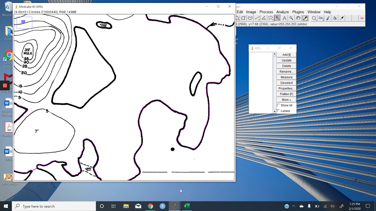 How to Extract area-at-depth information from bathymetric curves using ImageJ