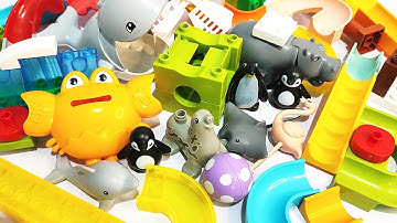Satisfying Building Blocks ASMR Marble Run - Stair Gear Swing and Many Animals course