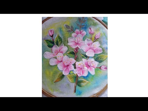 Pink flowers painting on fabric/Fabric painting on clothes /fabric painting/acrylic painting