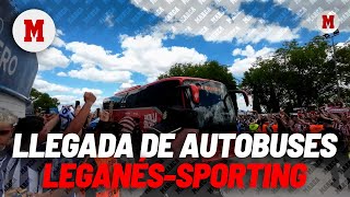 Locura en el Estadio de Butarque con la llegada de los autobuses del Leganés y Sporting I MARCA