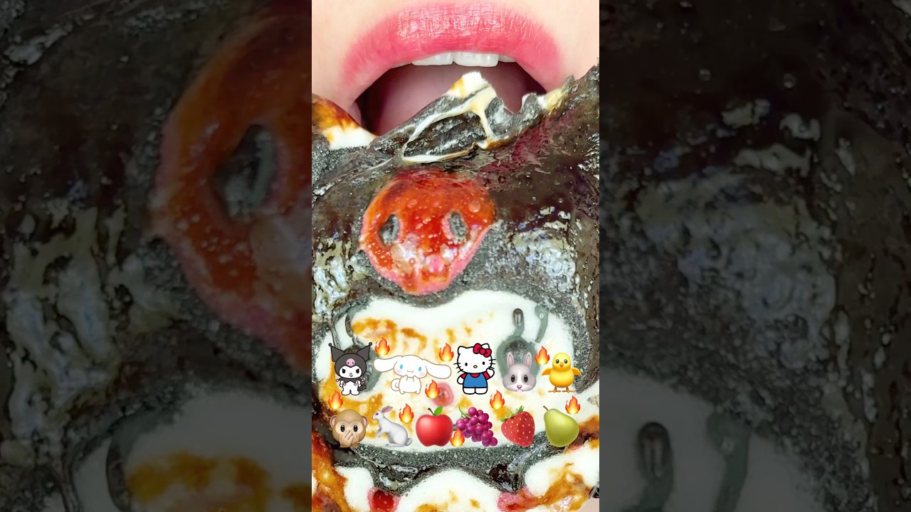 ASMR BURNT MARSHMALLOW EMOJI FOOD SANRIO🐰🐥🙊🐇🍎🍇🍓🍐 이모지 먹방 (sped up)